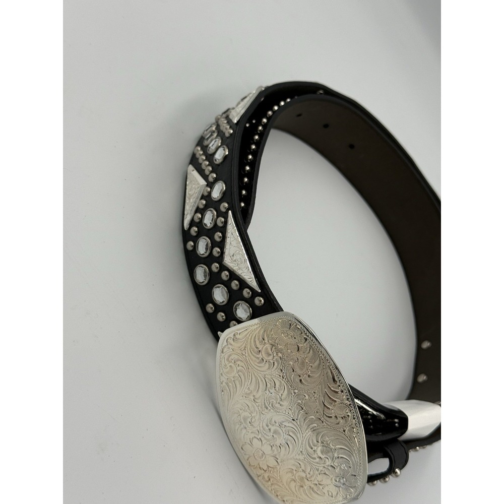 Angel Ranch Western Belt Womens XL 42" Leather Rhinestone Black A6020 New!! - Picture 2 of 6